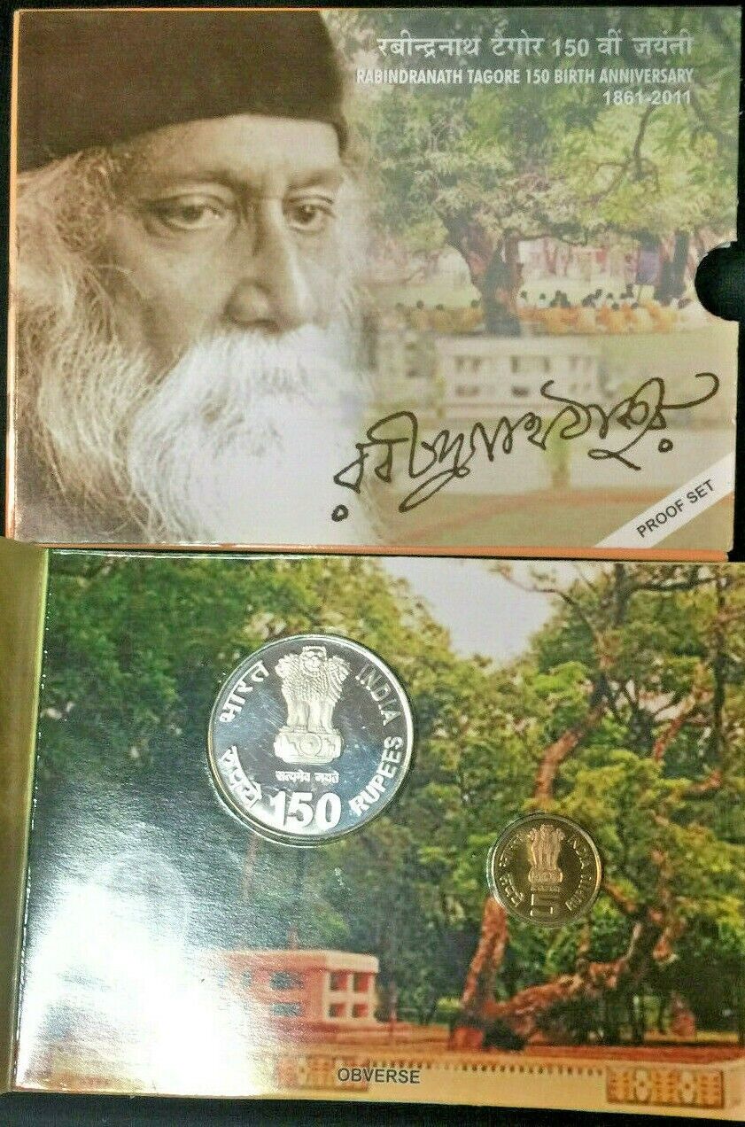 2010 150th Birth Anniversary of Rabindranath Tagore Proof Coin Set India Goverme