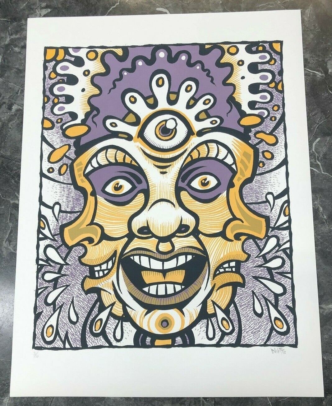 Dwitt - 2013 - Tripple Face With Gears And Sweat, Third Eye, Purple/Gold Poster