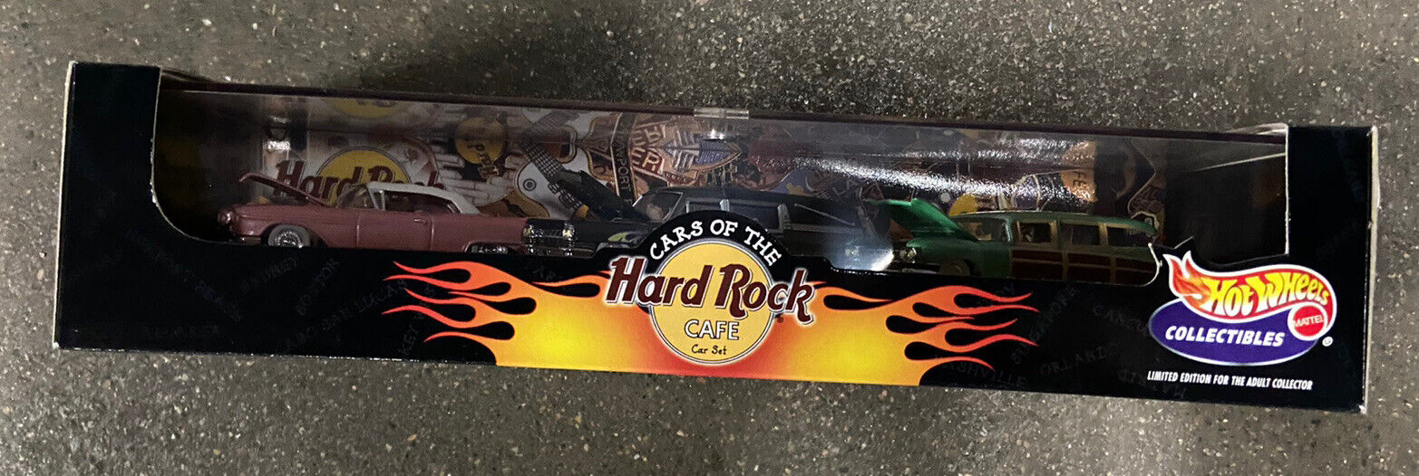 FACTORY CASE OF 4 Hot Wheels Hard Rock Cafe Car Set Cadillac Eldorado Woodie 