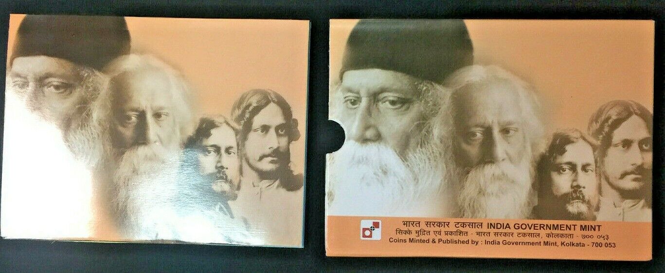 2010 150th Birth Anniversary of Rabindranath Tagore Proof Coin Set India Goverme