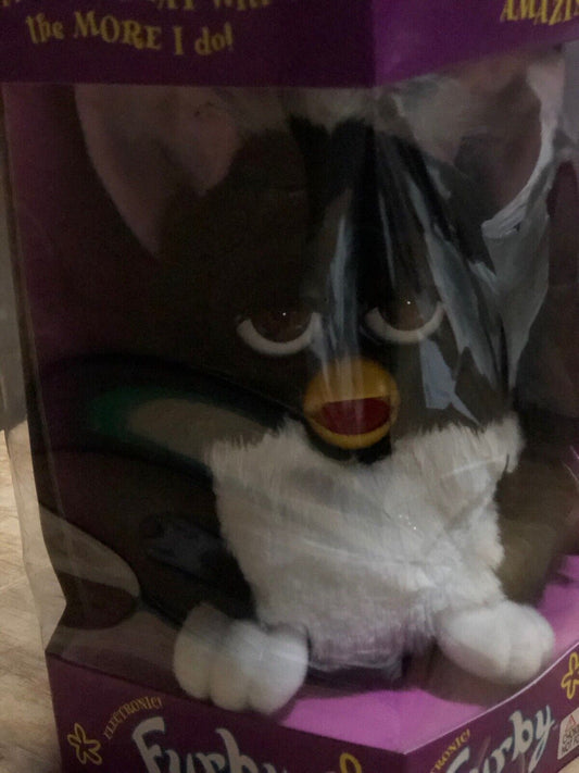 1998 Rare Furby Black White Hair Fur w/pink Ears NIB Rare 1227