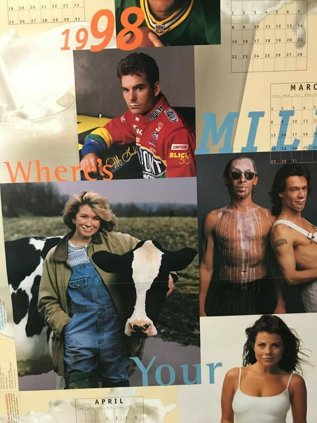 1998 Got Milk Calendar Poster 22 x 32 Vintage Celebrities Milk Mustache NOS