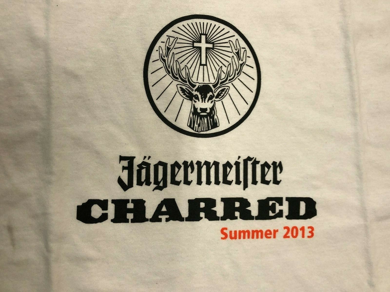 Alcohol T Shirt - Jagermeister charged 2013 Gildan L White Liquor Drink Buck 