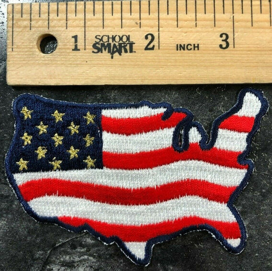 Vintage USA Flag Geographical Patch- 1980's Embroidered Pride Military Army Navy