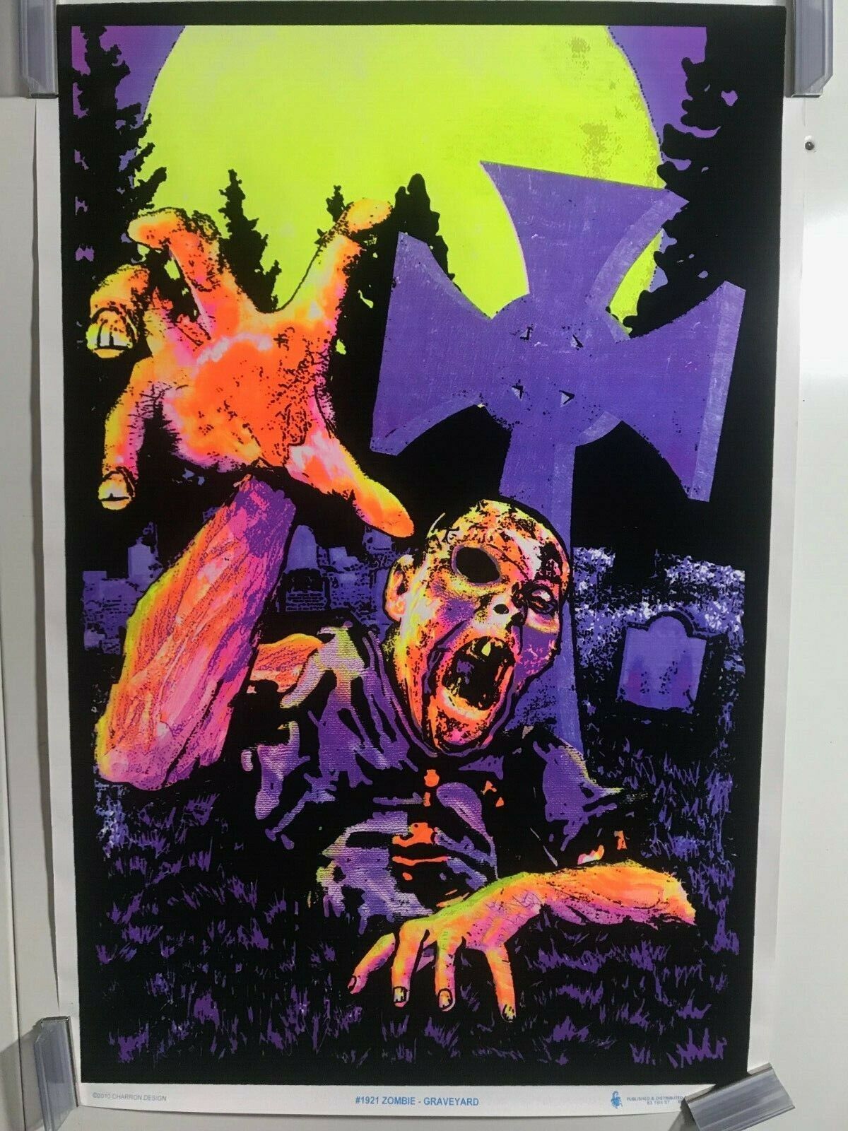 Zombie Graveyard 1921 Blacklight Poster 24x35 NOS Horror Creepy Trippy Vibrant 