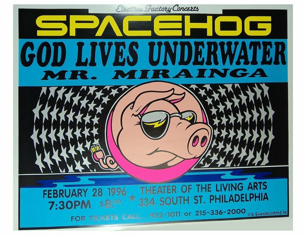 Adam Swinbourne - 1996 - Spacehog Concert Poster W/ God Lives Underwater