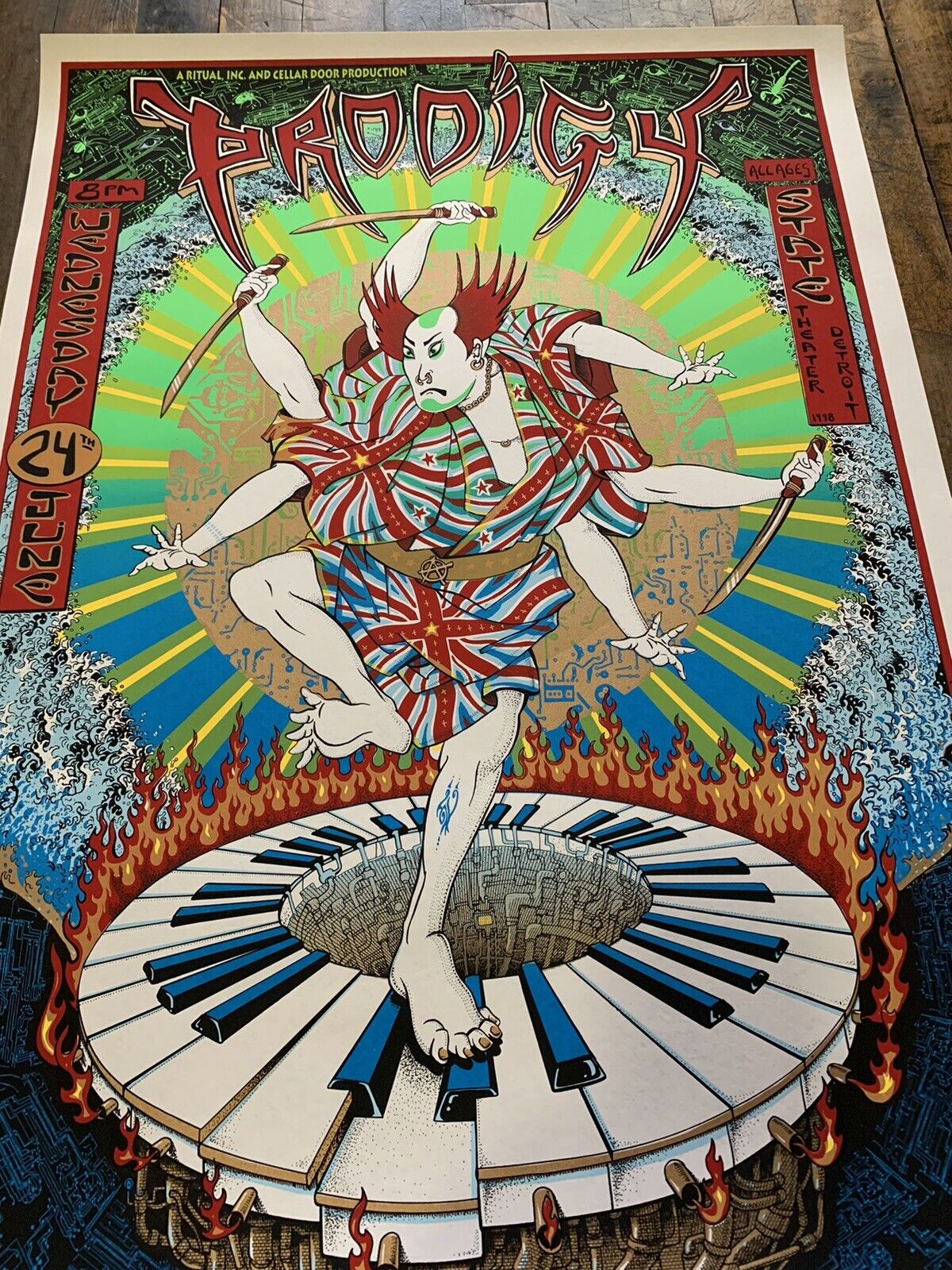 Emek - 1998 - The Prodigy Concert Poster State Theatre, Detroit, MI 24" x 34"