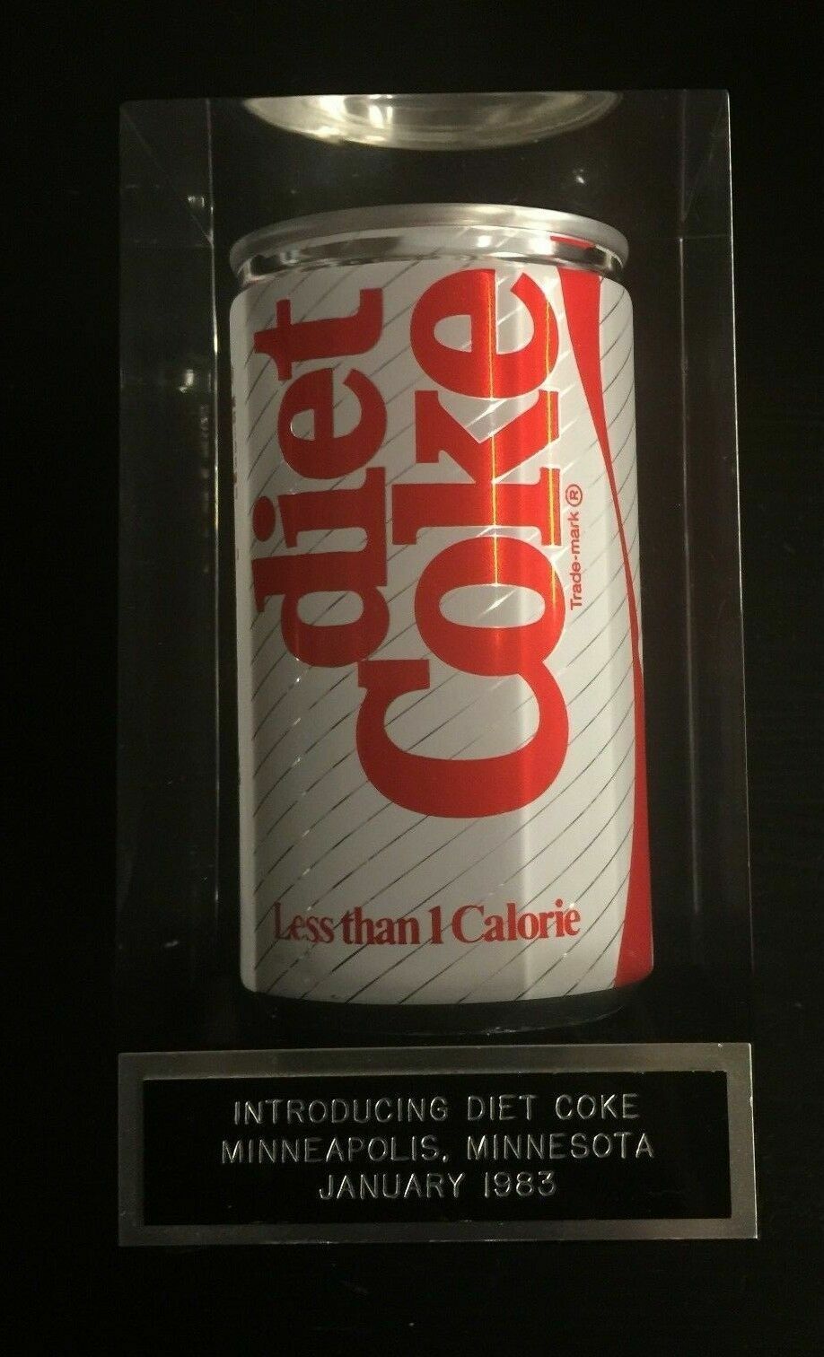 1983 INTRODUCING DIET COKE CAN DISPLAY in LUCITE MINNEAPOLIS * VHTF