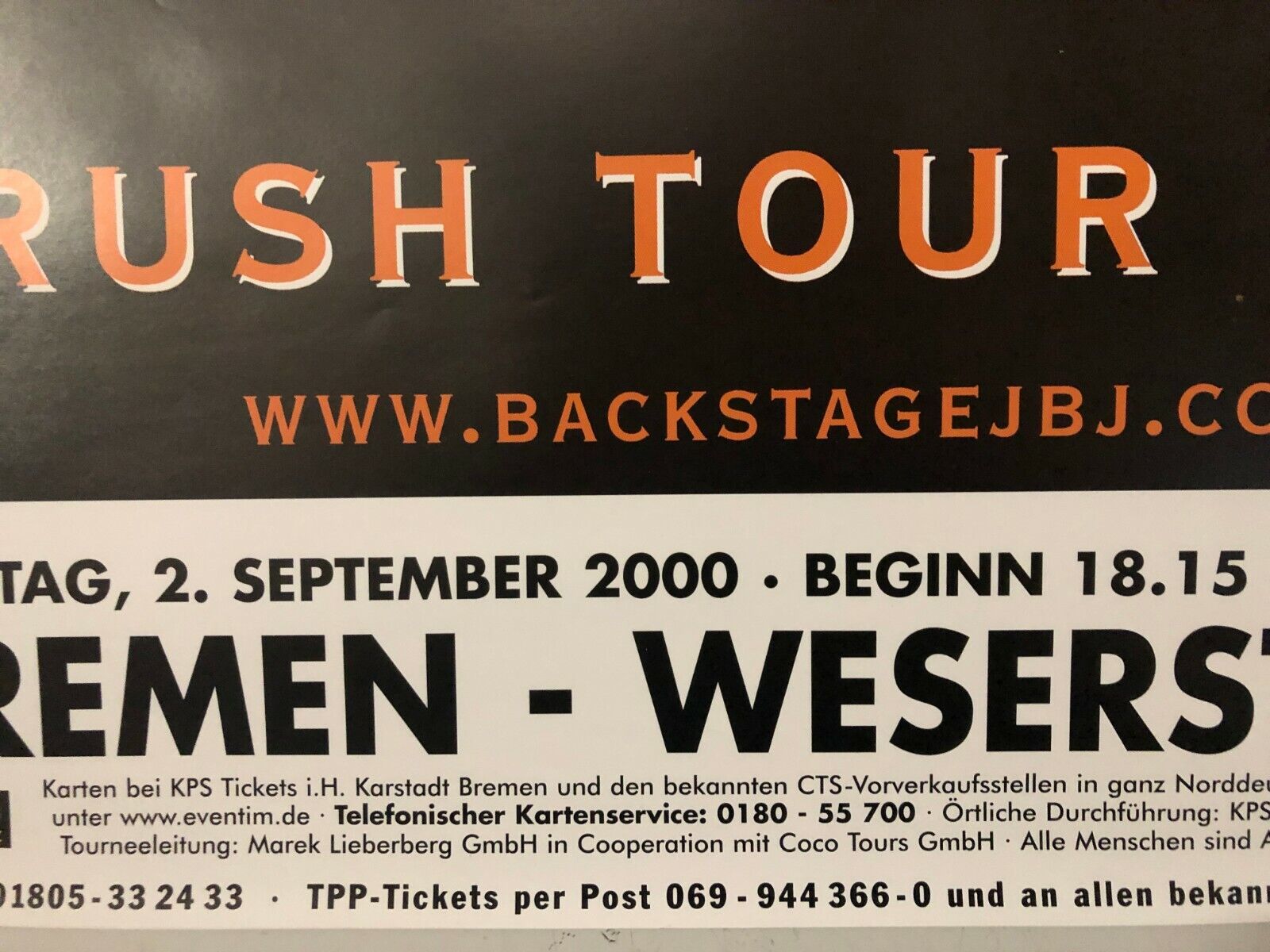 Bon Jovi Crush Tour 2000 German Promo Poster In Bremen @ Weserstadion Rock