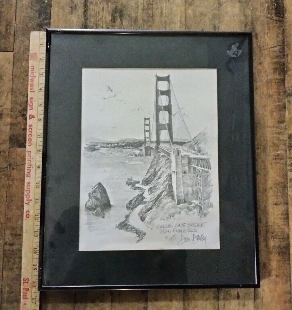 Framed art work Golden Gate Bridge San Fran Don Davey  1977 Rare 