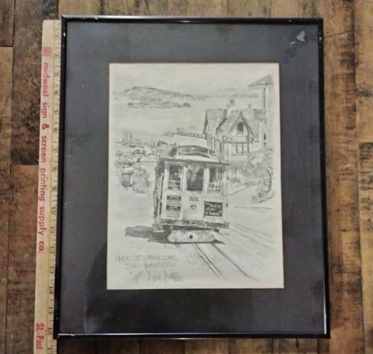 Framed DON DAVEY HYDE ST. CABLE CAR SAN FRANCISCO 1977 SIGNED 