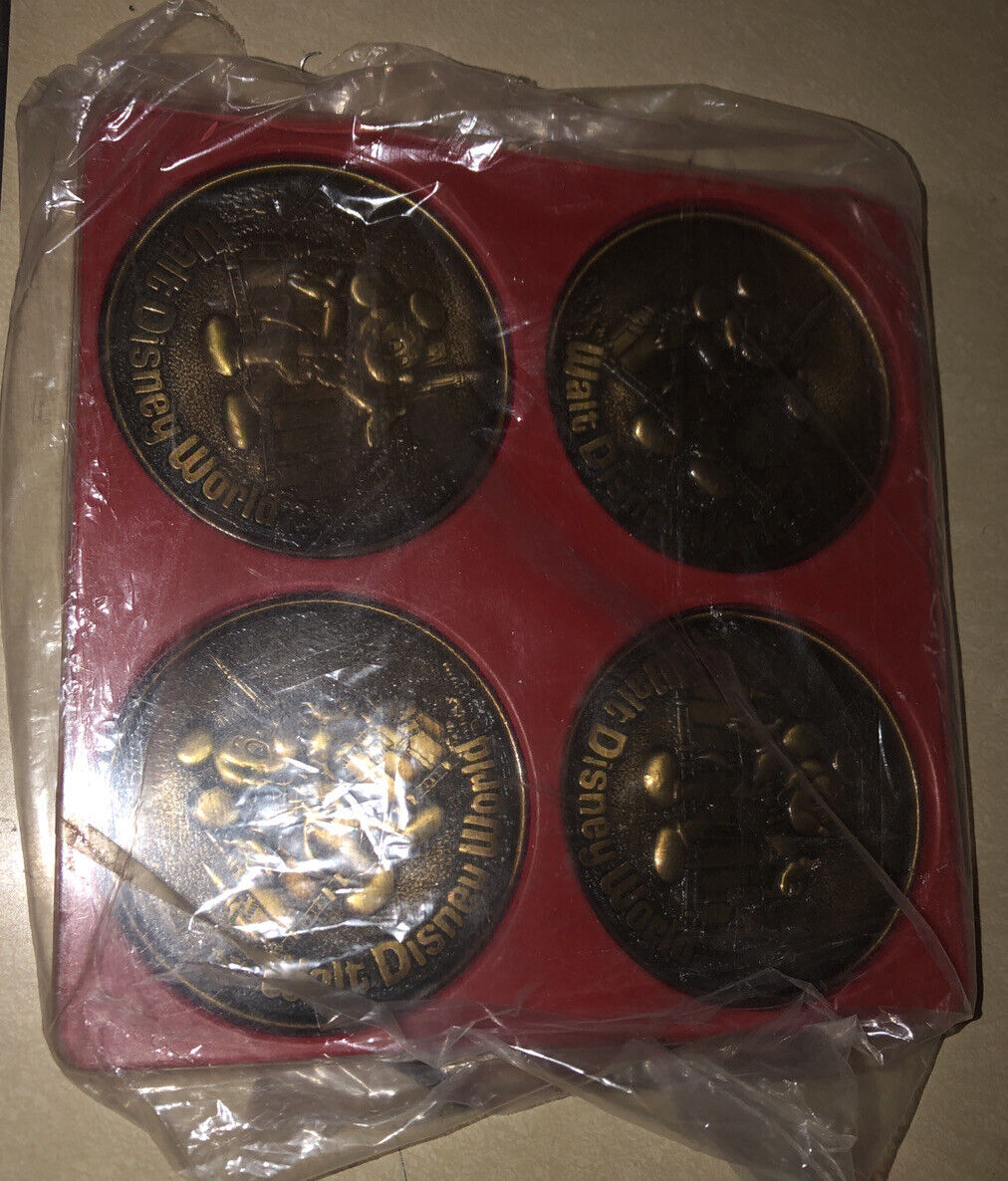 4Pk Walt Disney World Mickey Mouse Brass Drink Coasters Made In Canada Souvenier