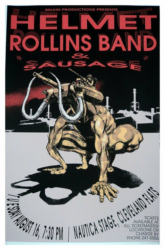 Derek Hess - Helmet/Rollins Band Poster 1994 @ Nautica Stage, Cleveland OH