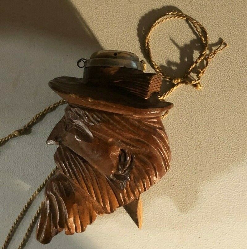 VINTAGE Wooden Flask Carved Old Man Face With Beard With Rope Connected Classic