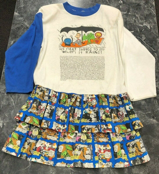 Vtg 1989 Offical Pee Wee Brand Pee Wees Playhouse Kids Dress Skirt 👀 White Blue