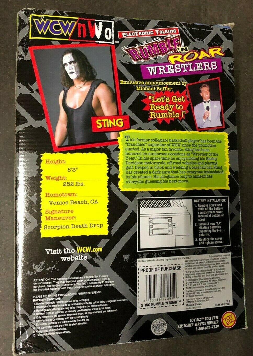 VINTAGE WCW NWO Electronic Rumble N' Roar Wrestlers "Sting" Toy Biz 1999