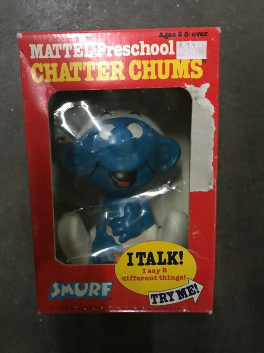 Chatter Chums Smurf Rare Mattel Preschool NIB Vintage NOS Original Pull Stiring