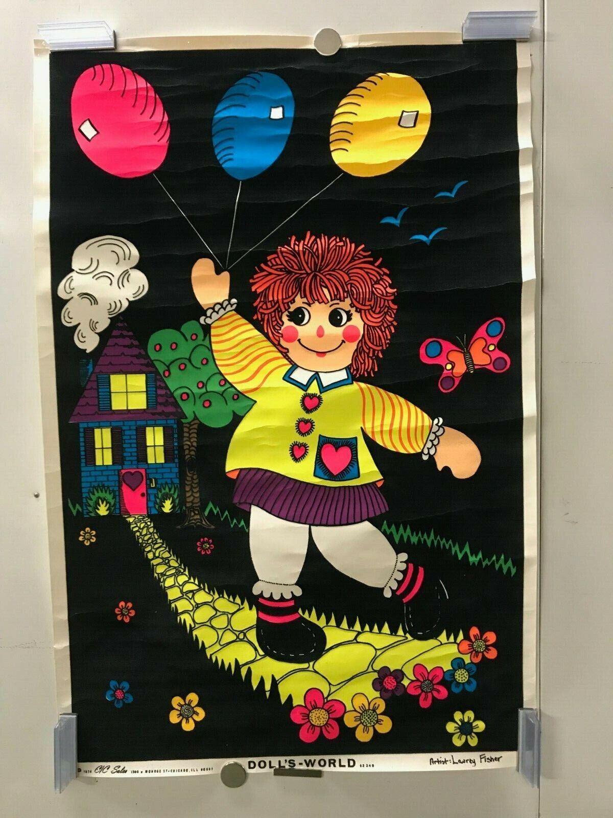 Doll's World 62248 Vintage NOS Blacklight Poster Lawrey Fisher Original 1974