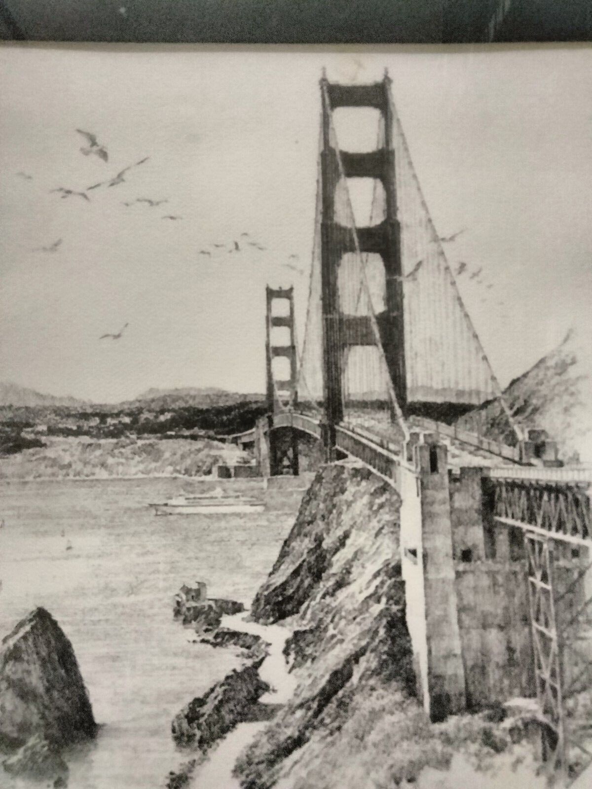 Framed art work Golden Gate Bridge San Fran Don Davey  1977 Rare 