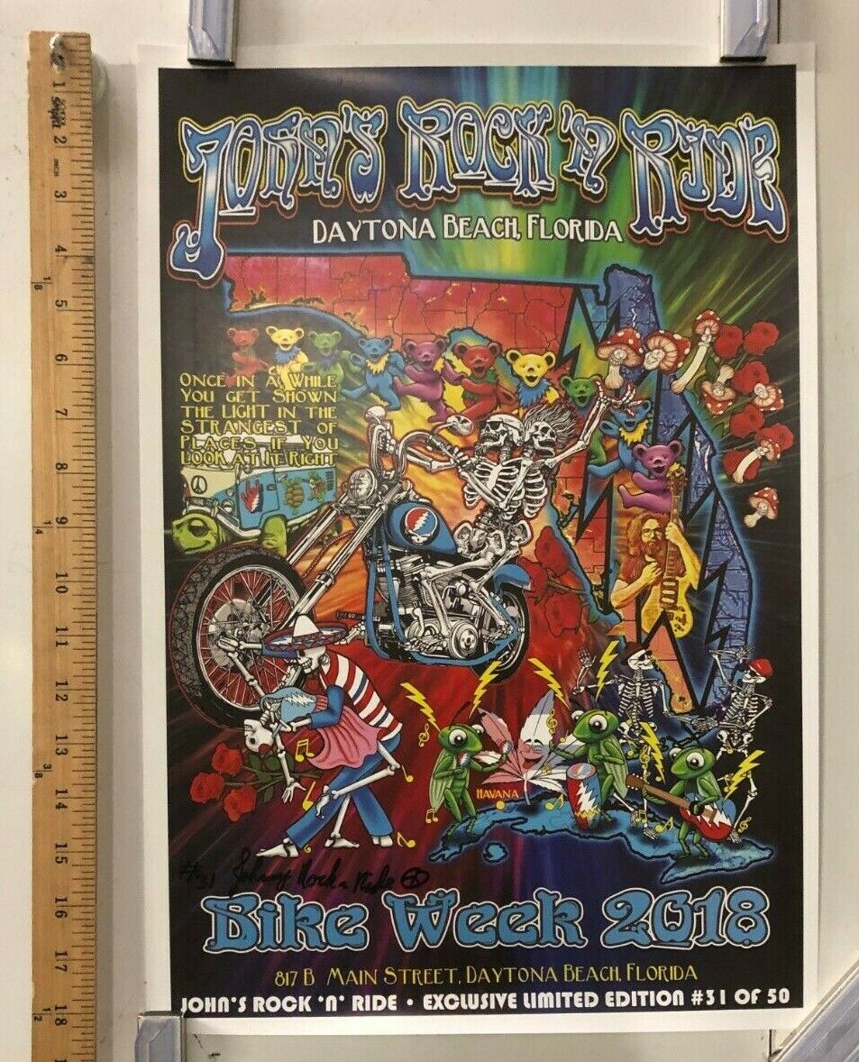 CLASSIC MUSIC POSTER Bike Week 2018 Johns Rock N Ride Limited Edition Signed