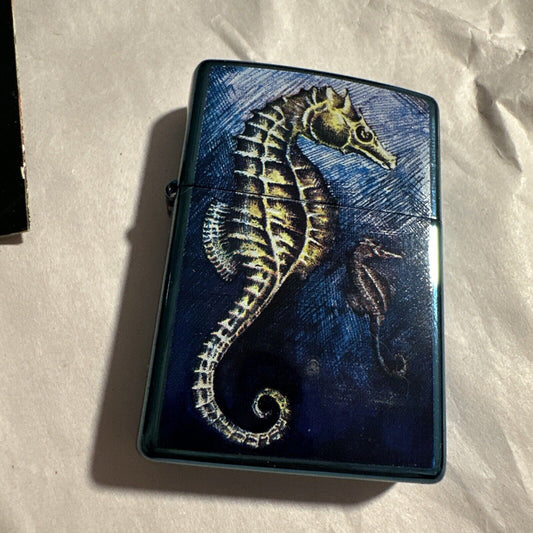 Zippo 2005 - Seahorse Blue Metal Finish Unstruck 20175 WINDPROOF Lighter