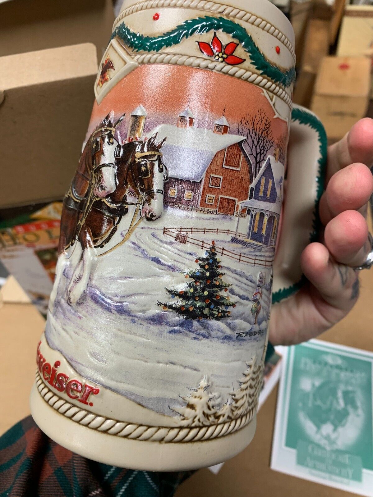 Budweiser 1996 Holiday Stein "American Homestead" NIB w/ COA Clydesdales Xmas