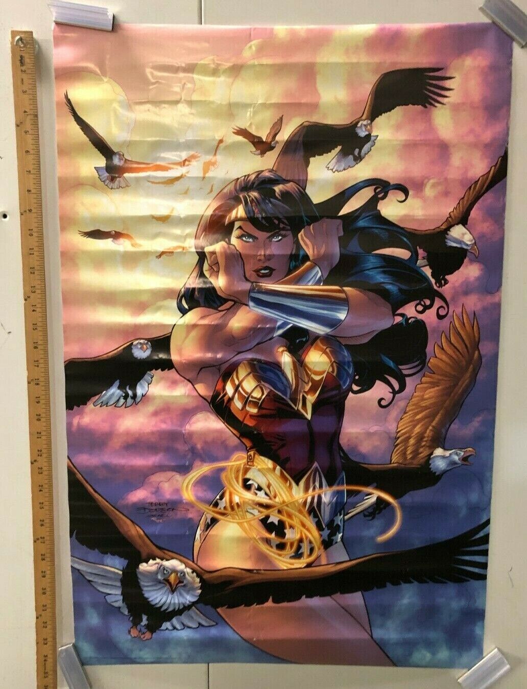 COMIC BOOK POSTER Wonder Woman Battle Stance With Eagles Super Heroes DC 2007