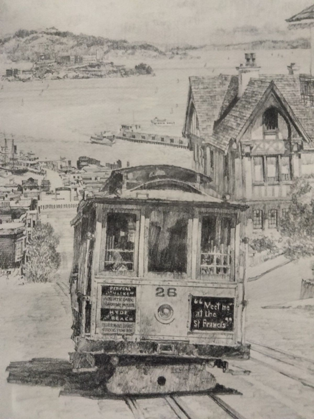 Framed DON DAVEY HYDE ST. CABLE CAR SAN FRANCISCO 1977 SIGNED 