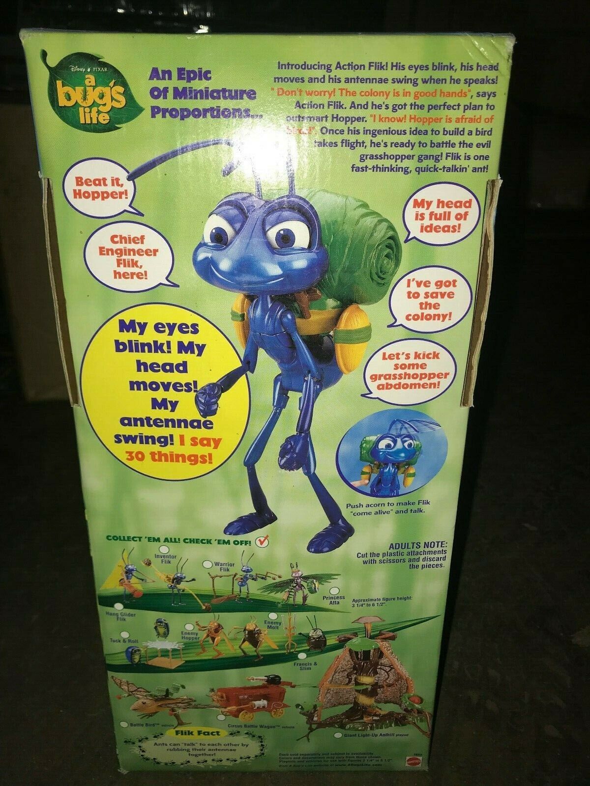 A Bugs Life Action Flik Deluxe Movin’ & Takin’ Ant Figure -12" NIB Disney Pixar 