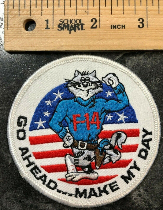 Vintage USA Go Ahead Make My Day Patch- F-14 Cat Military Cowboy Veteran War 