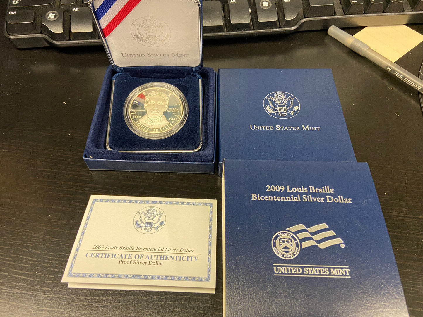 2009-P US Mint BR-1 Proof Louis Braille Bicentennial Silver Dollar W/ Case & COA