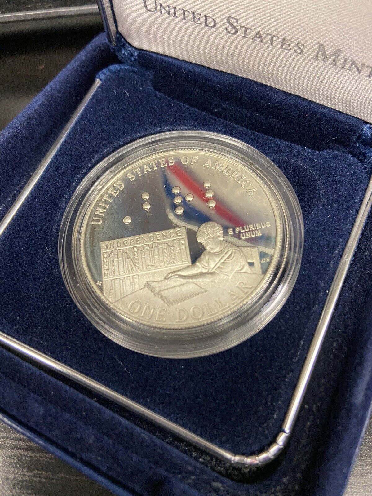 2009-P US Mint BR-1 Proof Louis Braille Bicentennial Silver Dollar W/ Case & COA