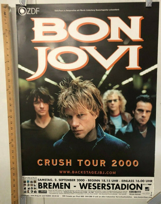 Bon Jovi Crush Tour 2000 German Promo Poster In Bremen @ Weserstadion Rock