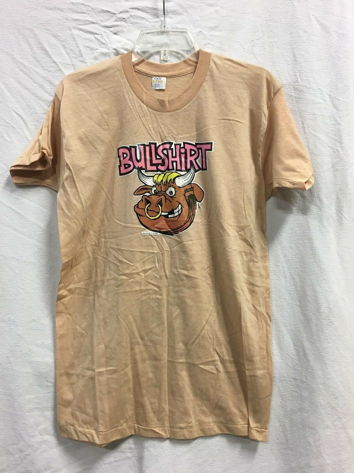 BULL SHIRT VINTAGE PUN T-SHIRT, TAN  BULL, NOSE RING,  SZ XL VINTAGE NOS 