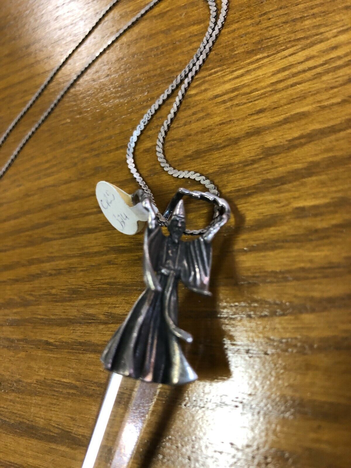 VINTAGE Wizard On Crystal Performing Spell Necklace Fantasy Mythical Legends