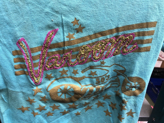 Vintage Youth T Shirt - Varoom 50’s Old School Line Sleeve Turquoise Size M