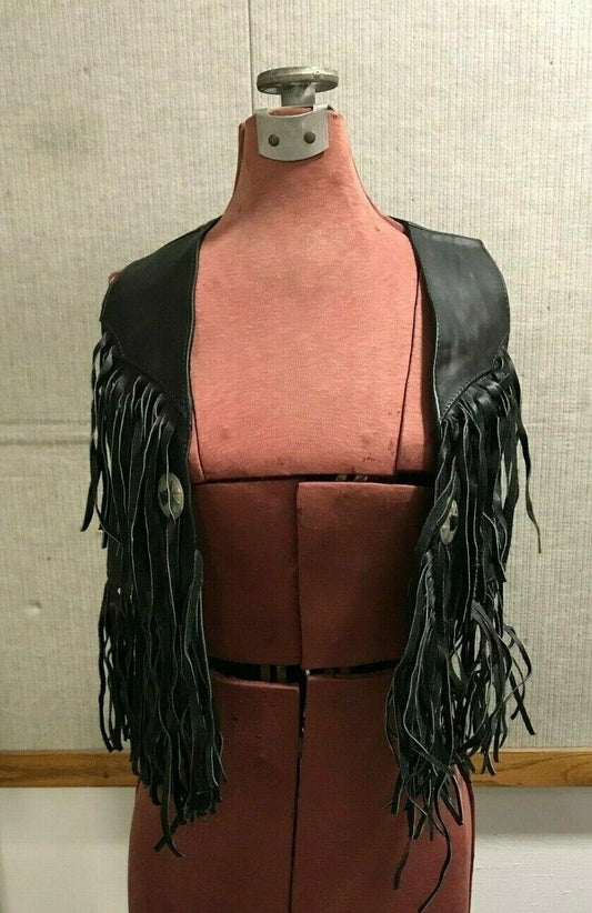 All American Rider Genuine Leather Biker Vest with Fringe and Metal Size XS