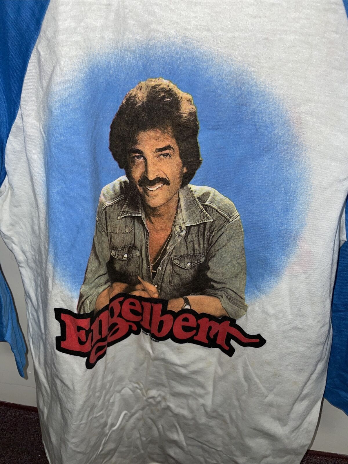 ENGELBERT - 1984- TOUR BASEBALL T-Shirt RARE - LIVE IN CONCERT NICE WHITE L