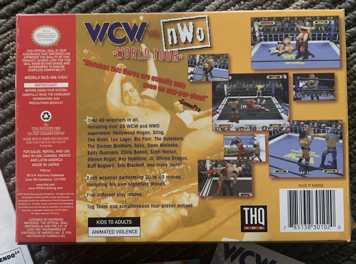WCW vs. NWO World Tour - Nintendo N64 CIB Hulk Hogan THQ 1997 Rated K-A WWE