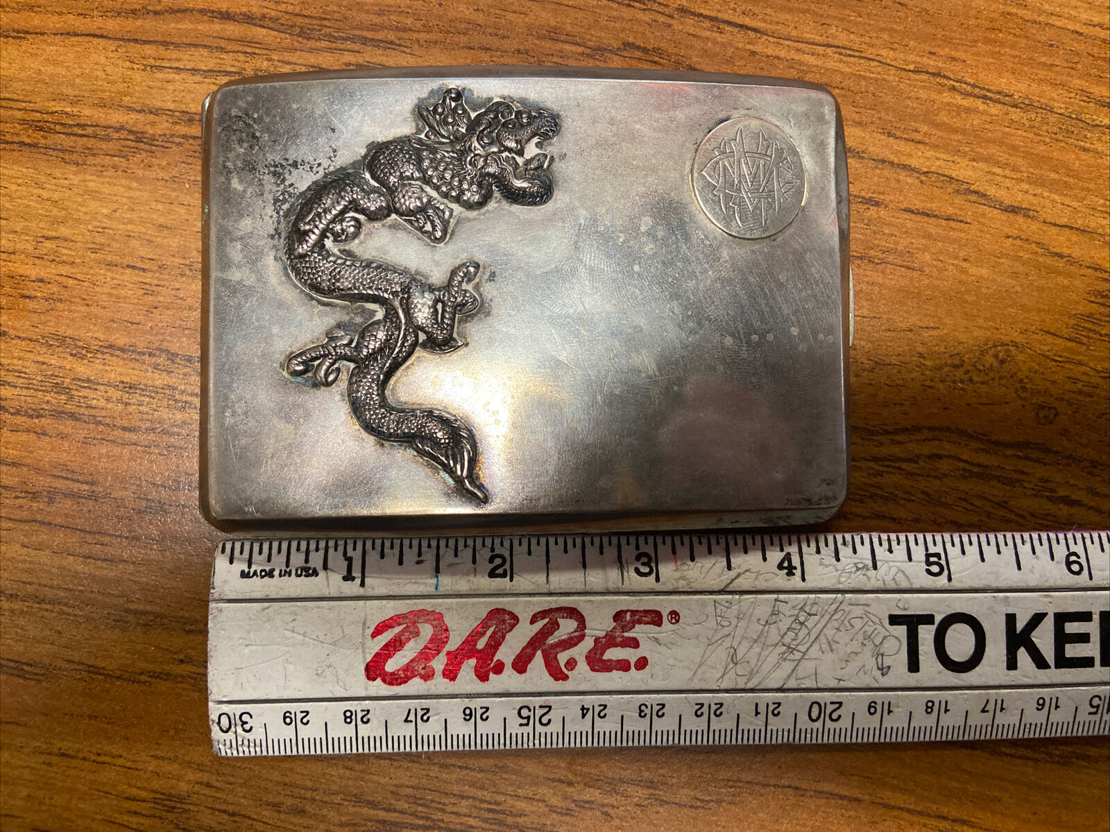 Antique Sterling Silver Chinese Dragon Cigarette Case Holder- 135g in weight