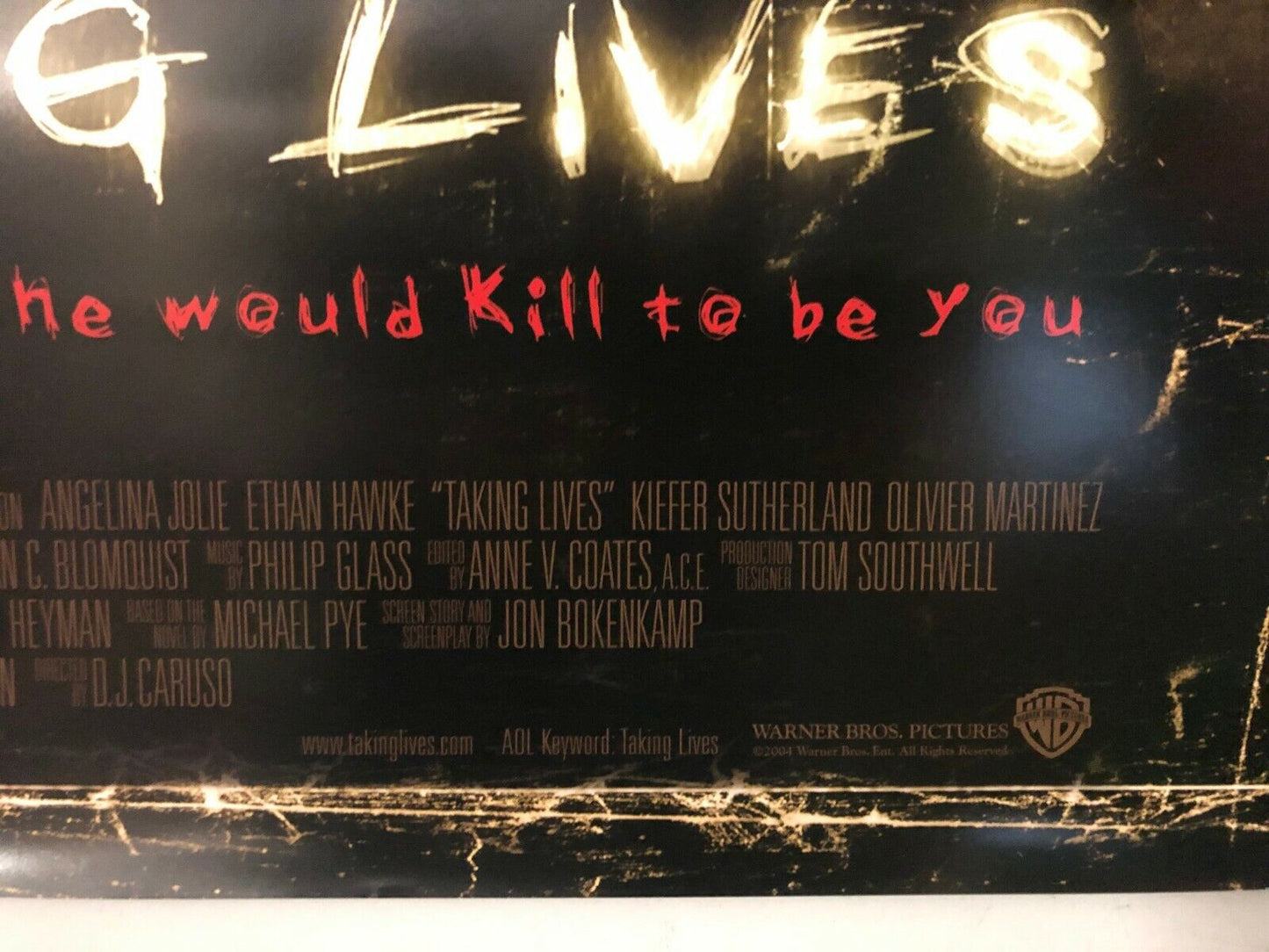 "Taking Lives" Original Movie Theater Promo Poster 2004 Angelina Jolie Thriller