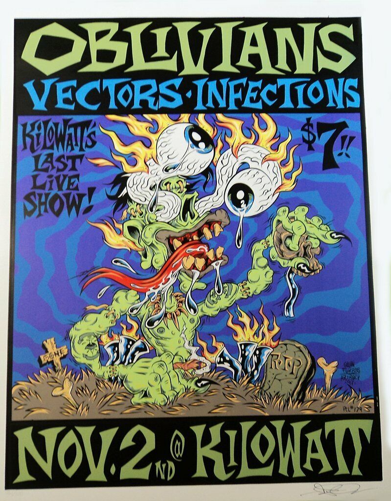 Alan Forbes - 1997 - Oblivians Concert Poster w/ Vectors Infections Kilowatt