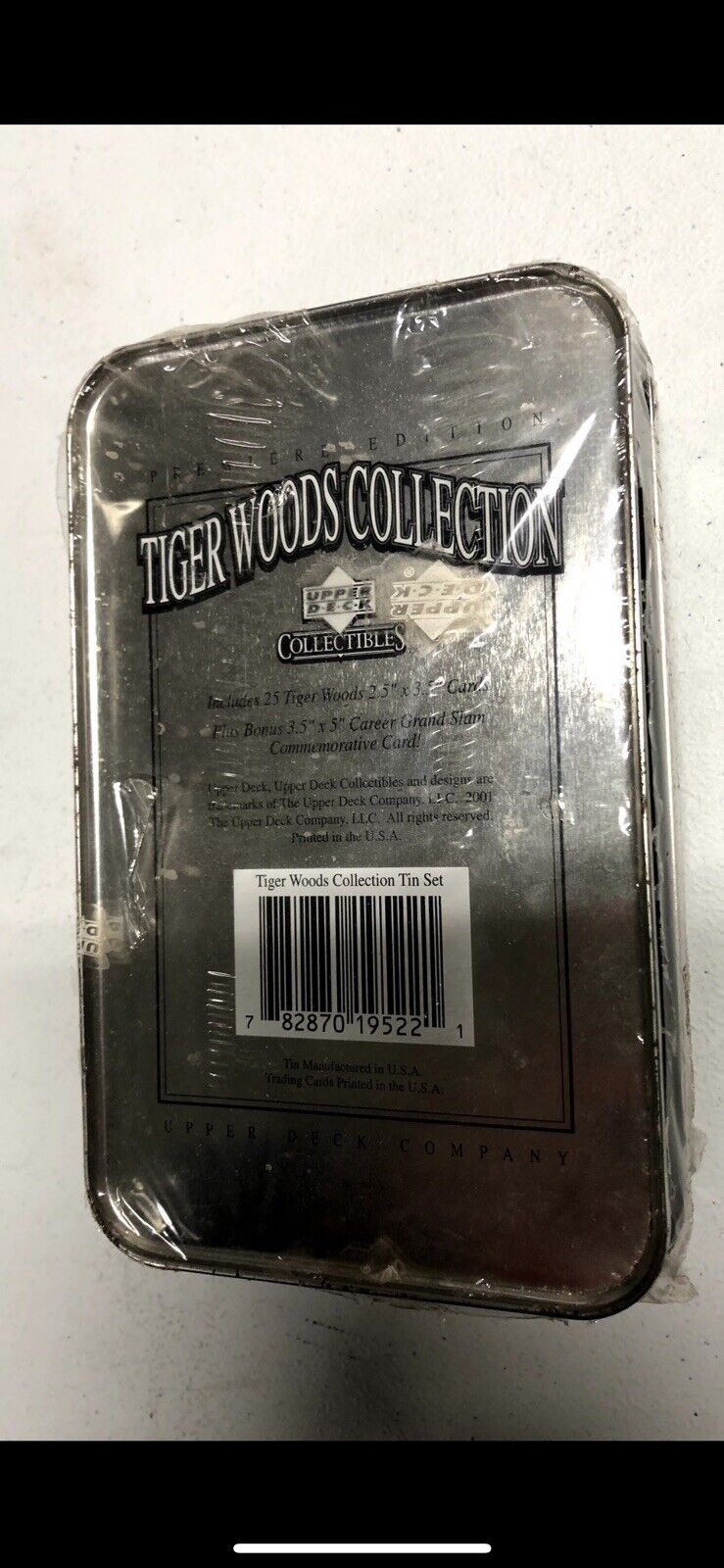 2001 Upper Deck Tiger Woods 25 card ROOKIE Tin Set,Grand Slam Commemorative card