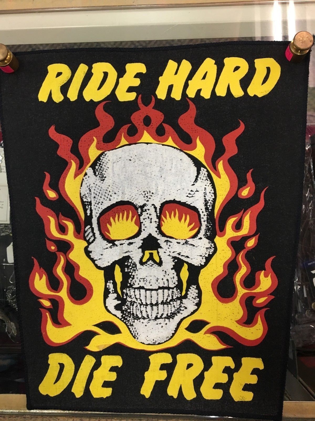 BACK PATCH  Ride Hard Die Free Original Vintage 80`s NOS DIY SKULL FLAMES 