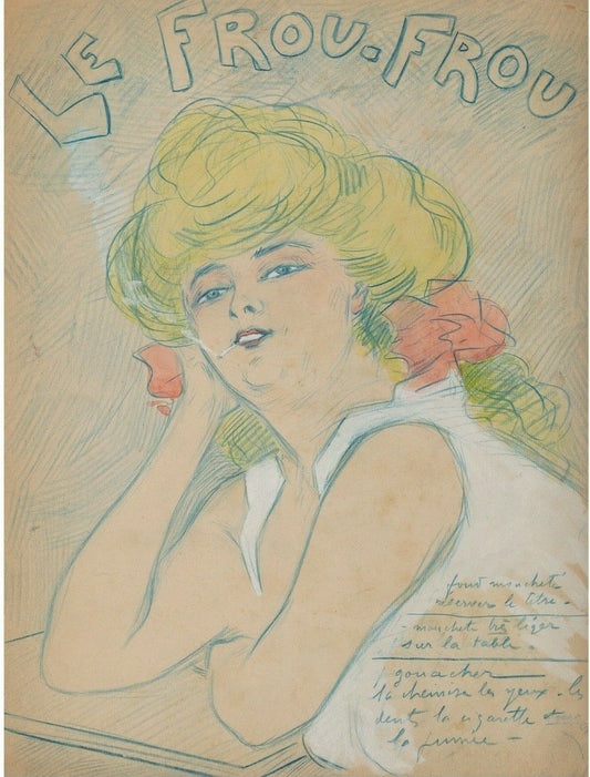 19th CENTURY FRENCH Le Frou Frou magazine cover study February 6, 1908 Drawing