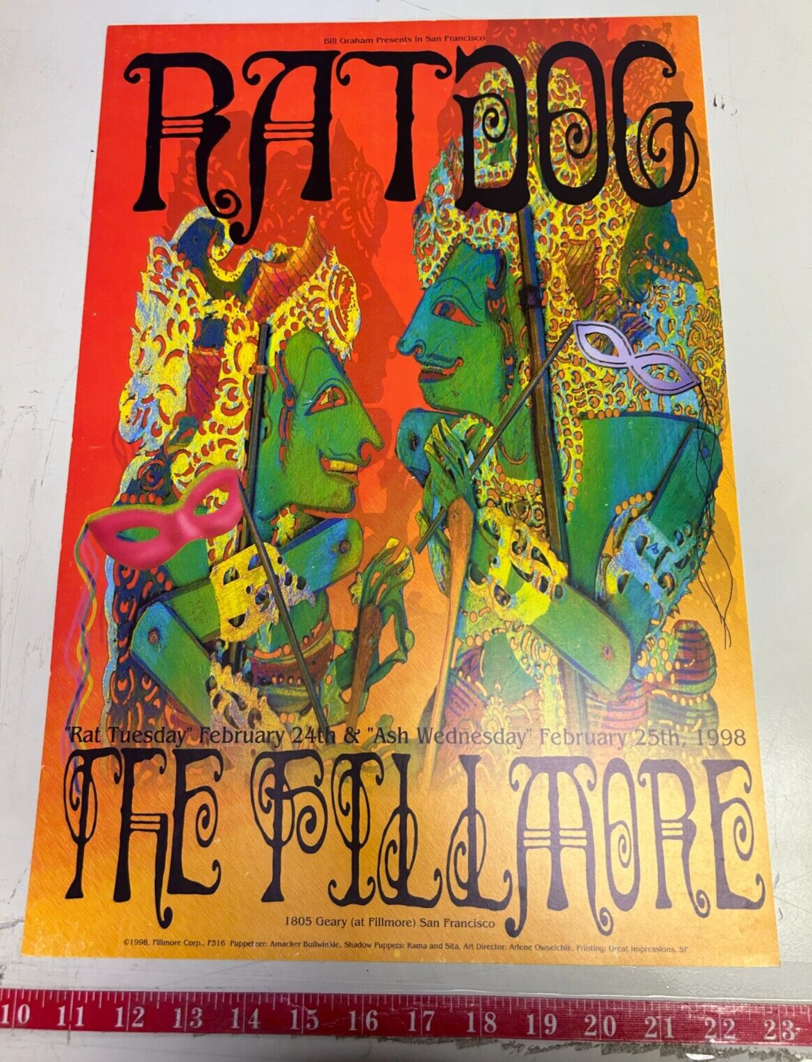 Amacker Bullwinkle - 1998 - RatDog Concert Poster @ Fillmore BGP San Francisco