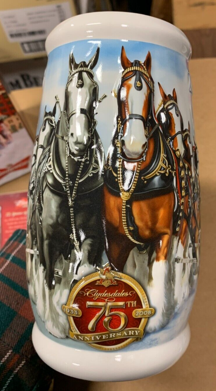 Budweiser 2008 Holiday Stein NIB Anniversary w/ COA 75 Years Of Proud Tradition