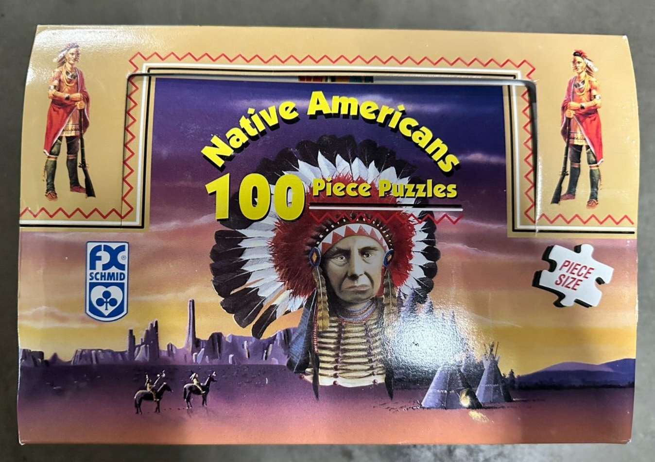 BOX OF 4 Native Americans 100 Piece Puzzles FX Schmid History 1996 Cherokee