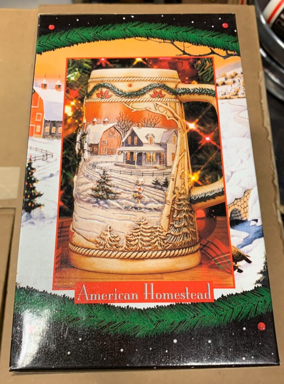 Budweiser 1996 Holiday Stein "American Homestead" NIB w/ COA Clydesdales Xmas