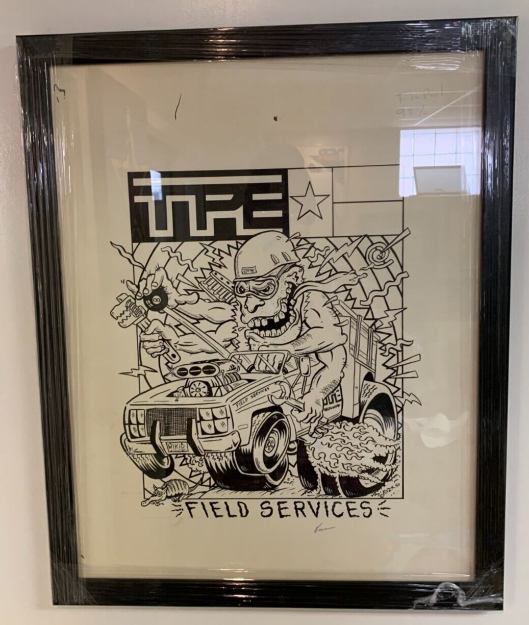 FRAMED Frank Kozik 1990 TPE "Field Services" RARE Big Daddy Roth Style Signed